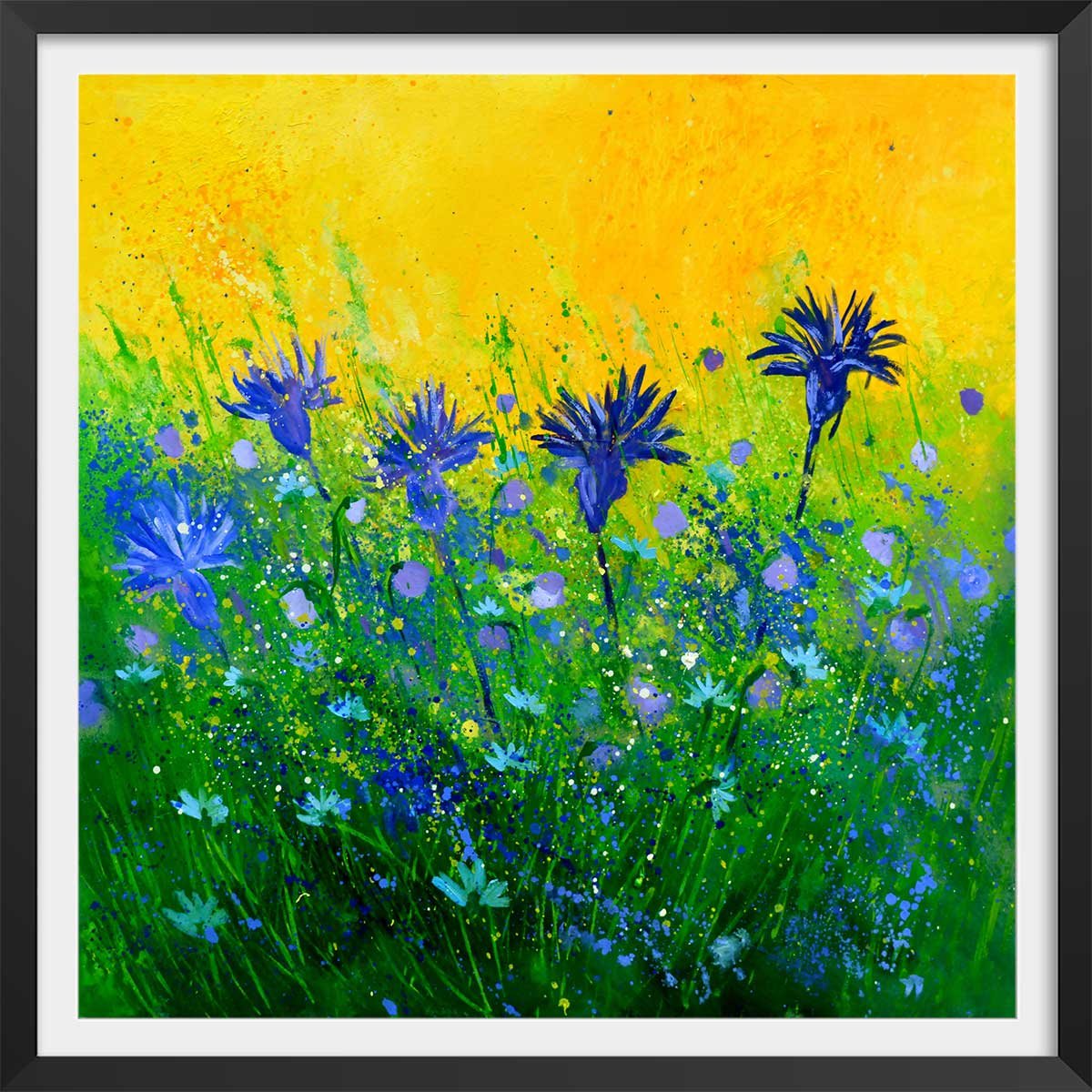 Affiche bouquet de bleues affiche + cadre en bois - noir, HEXOA
