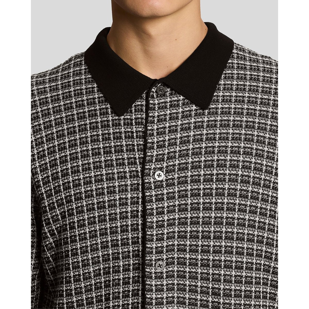 Cardigan maille panier en maille à col noir lacquer, LYLE & SCOTT