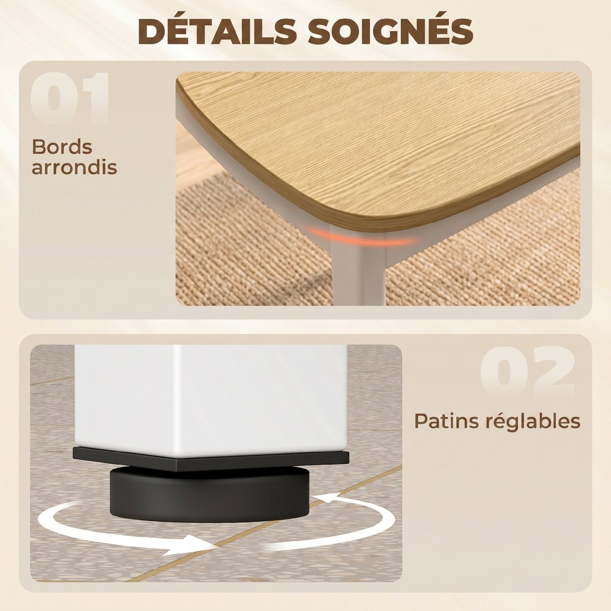 Ensemble de table à manger Panneau de naturel et blanc, HOMCOM