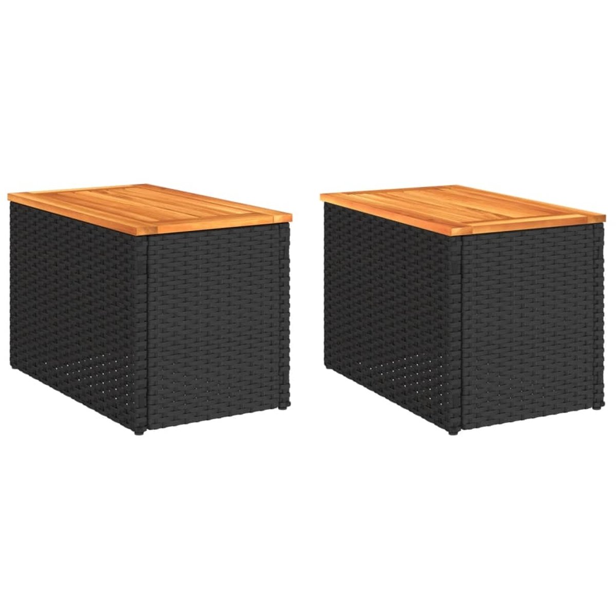 Lot de 2 tables d’appoint de jardin en résine tressée et bois noir, HOME MAISON