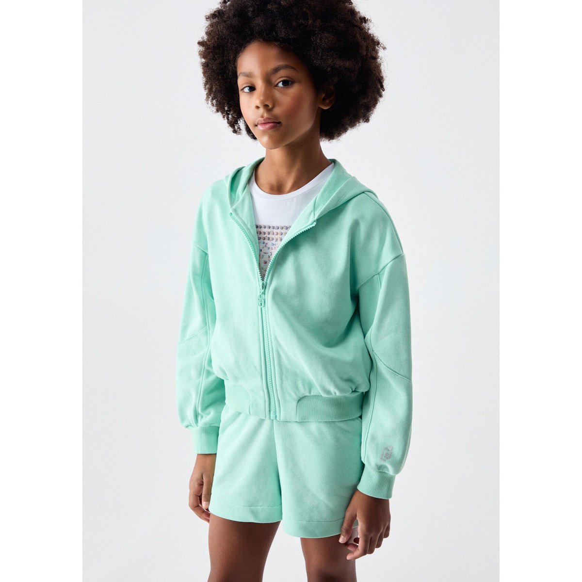 Sweat-shirt à capuche et zip vert menthe, LIU JO