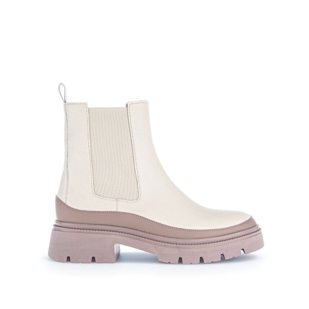 Bottines en cuir lisse à talon décroché beige, GABOR