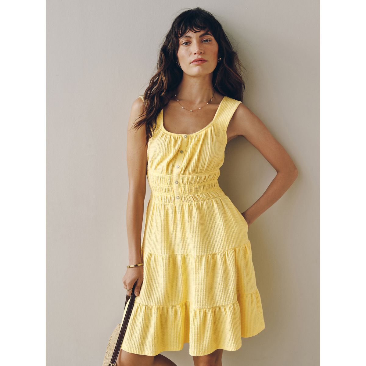 Robe courte sans manches texturée en jersey jaune, NEXT