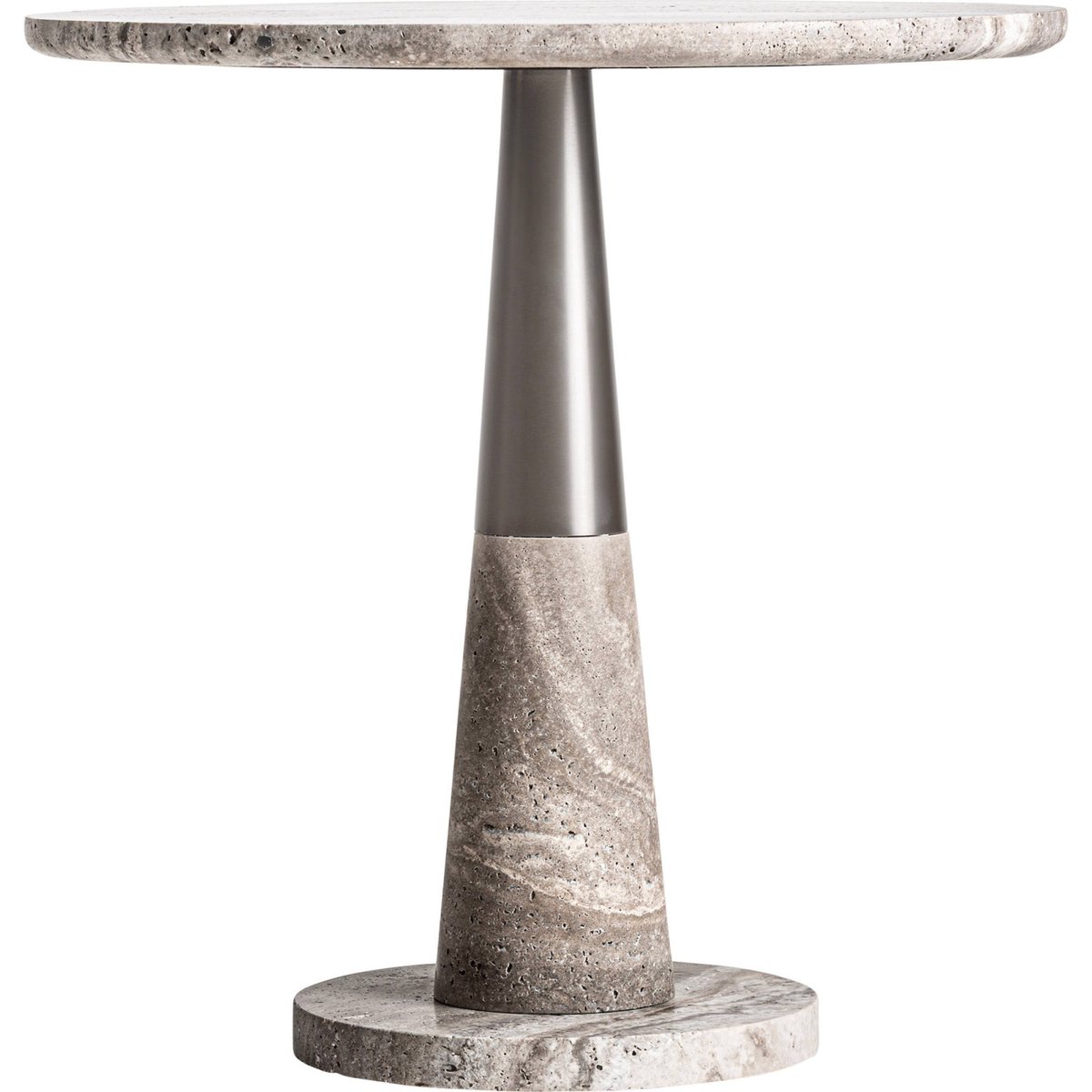 Table de bout en marbre contemporaine tons neutres veiné et argent mat, RECOLLECTION