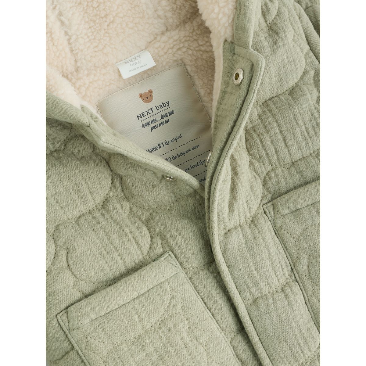 Veste bébé matelassée avec ours effet froissé vert sauge, NEXT