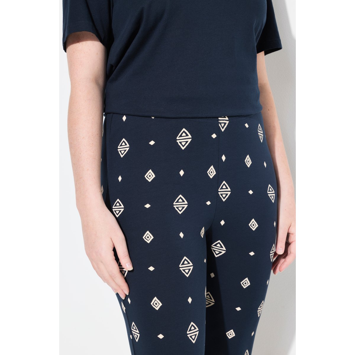 Legging en coton bio, imprimé losanges marine, ULLA POPKEN