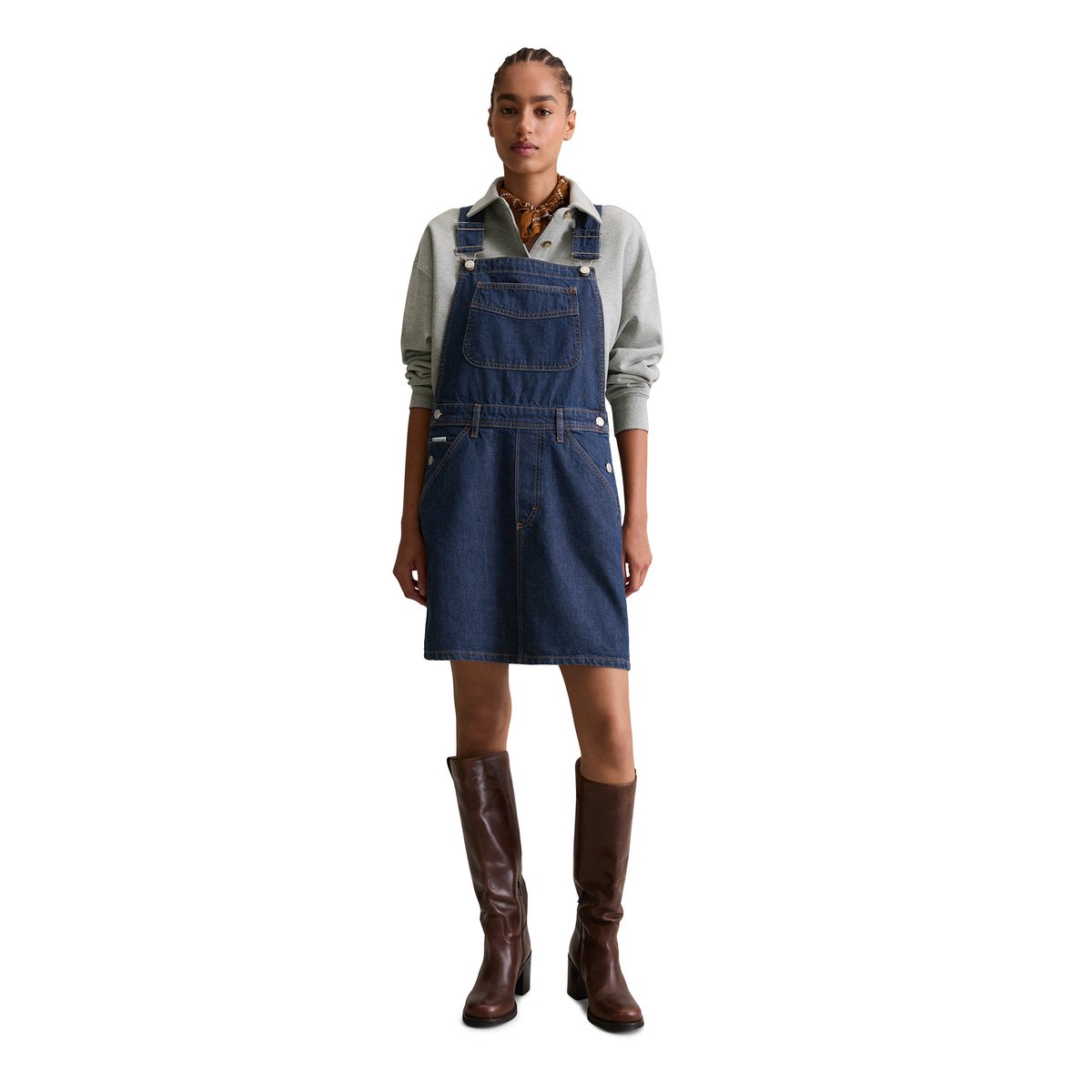 Robe courte à bavette loose en denim rigide bleu foncé, MARC O’POLO DENIM