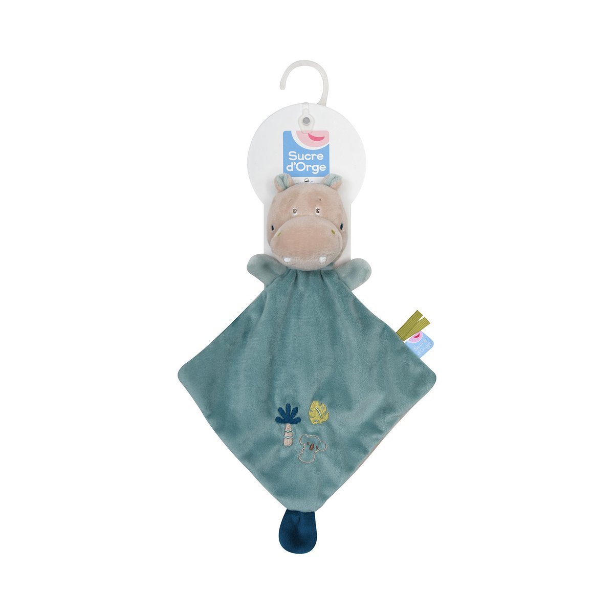 Petit doumou hippopotame renant velours doux vert, SUCRE D'ORGE