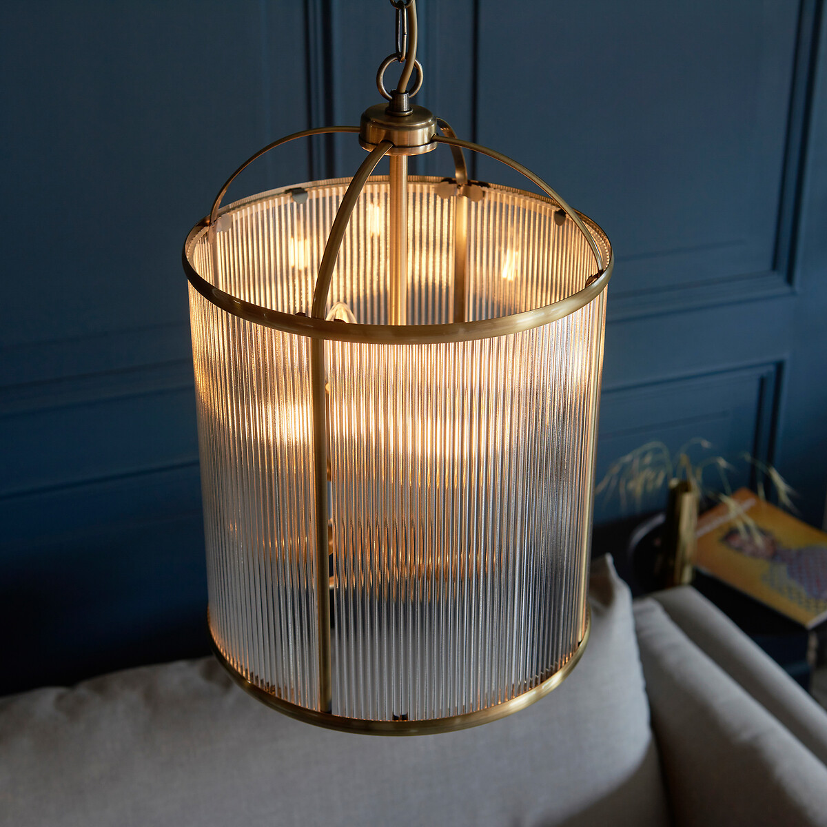 Layton 4-Light Ribbed Glass Pendant Light aged brass, SO'HOME