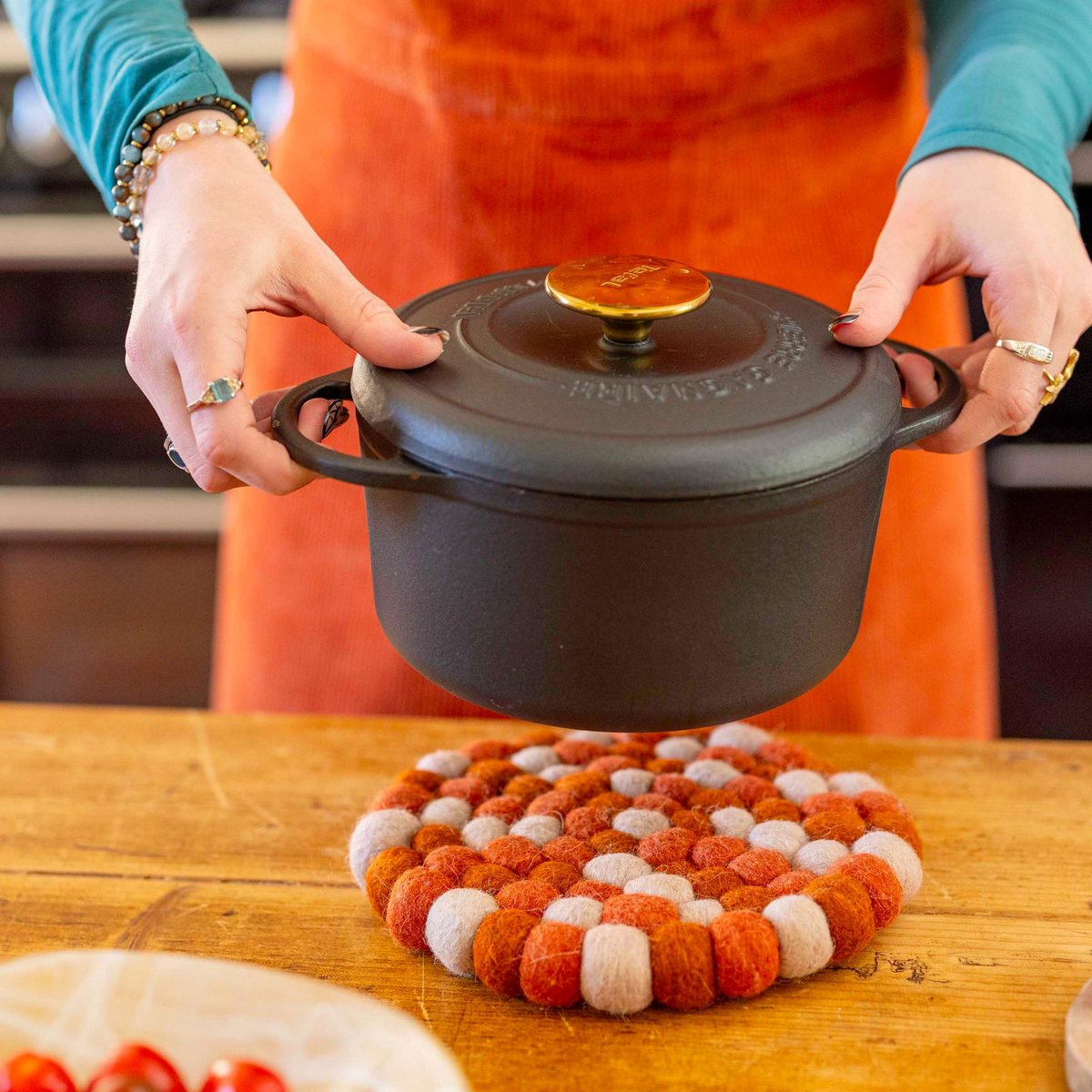 Tablier de cuisine velours Oriane cuivre, WINKLER