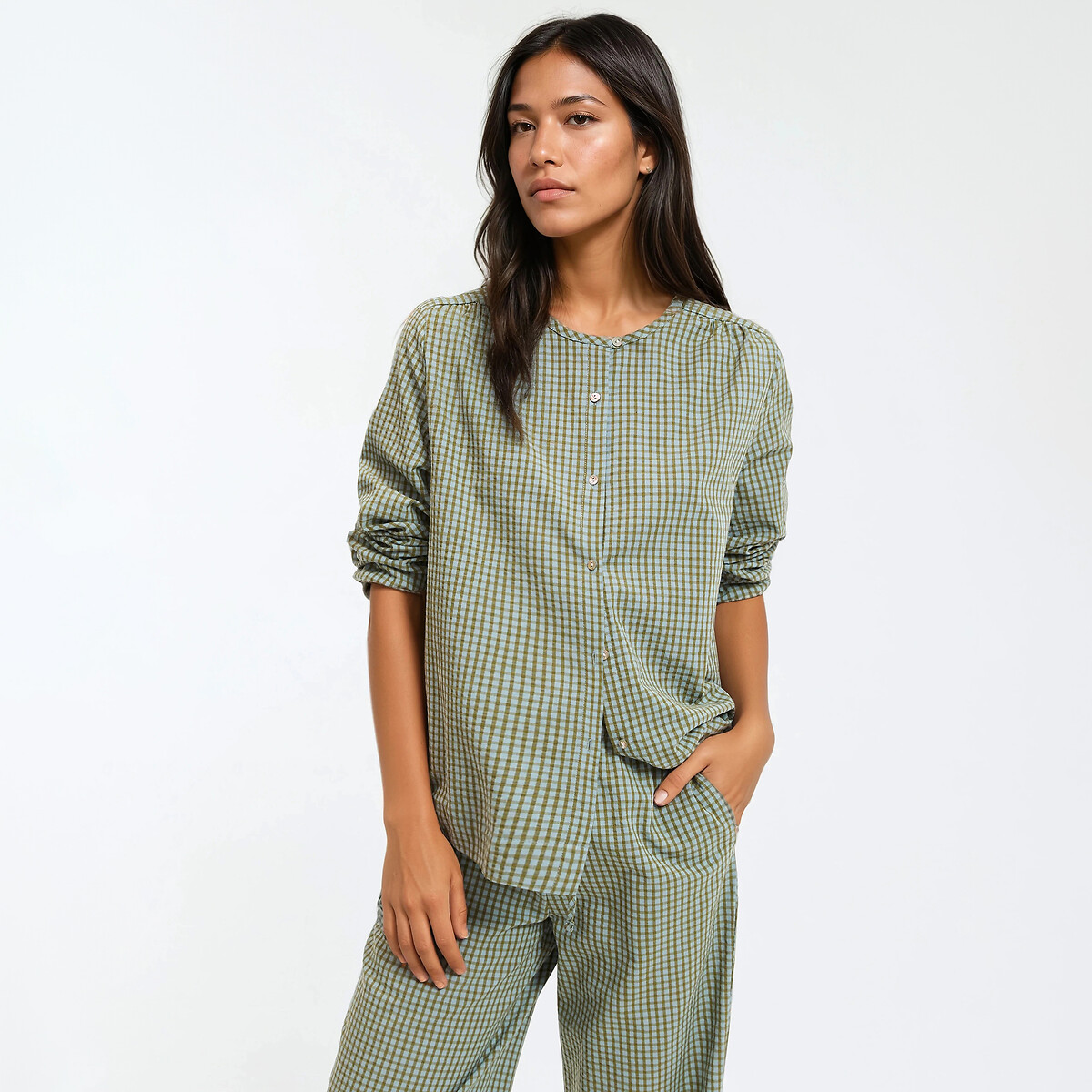 Gingham Print Pyjamas checked blue/green, LA REDOUTE COLLECTIONS
