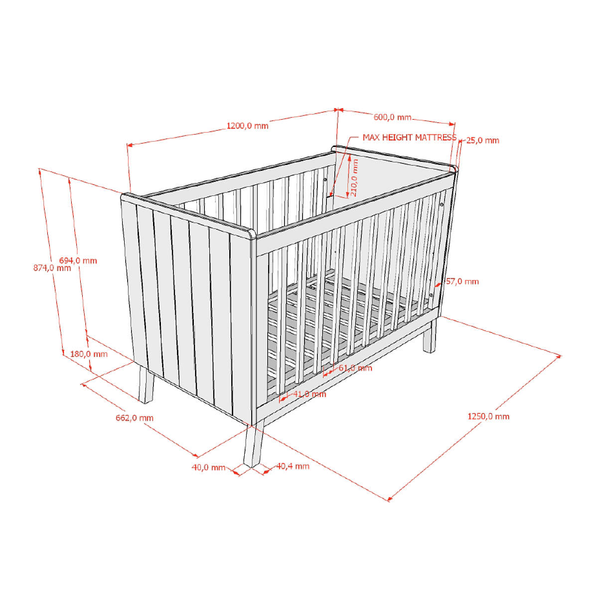 Lit Bébé sezane 60x120 clay/noix couleur unique, VIPACK
