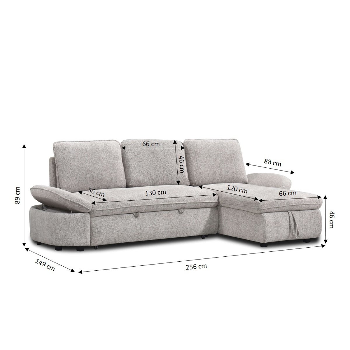 Canapé d'angle convertible tissu LORMA beige, BAÏTA