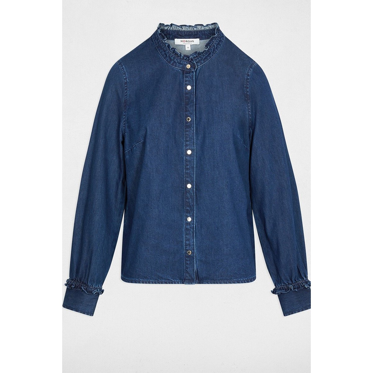 Denim Mandarin Collar Blouse untreated blue, MORGAN