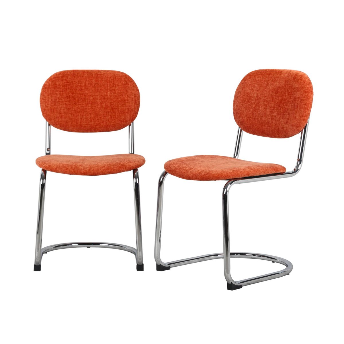 Chaise cantilever arrondie métal, tissu chenille et pieds chromés (lot de 2) MALOA orange, SWEEEK