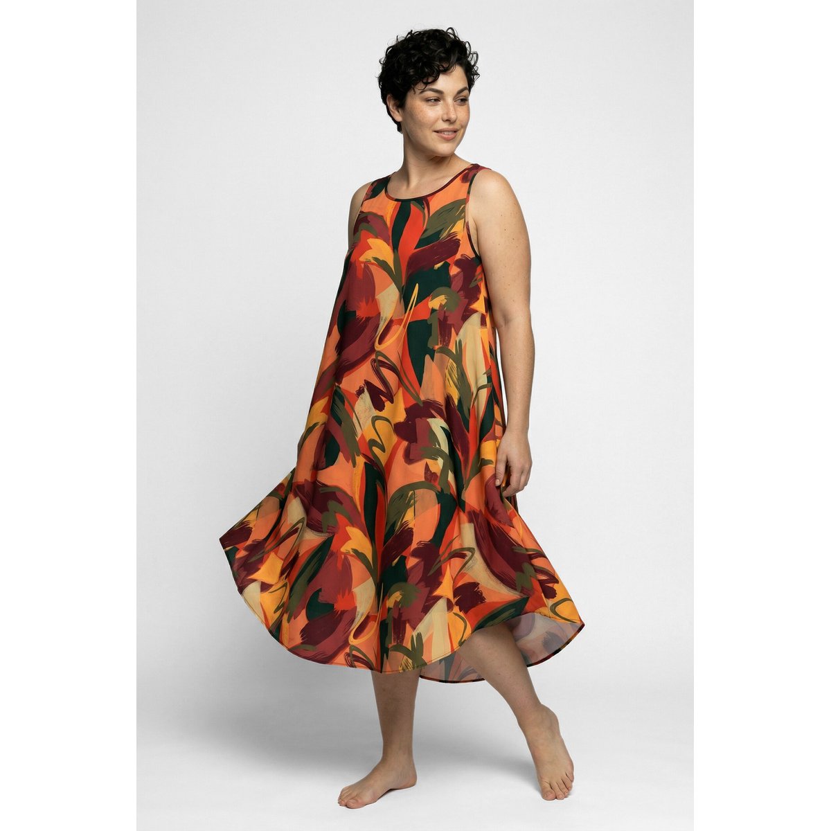 Robe midi sans manches, motif feuilles poivron, ULLA POPKEN