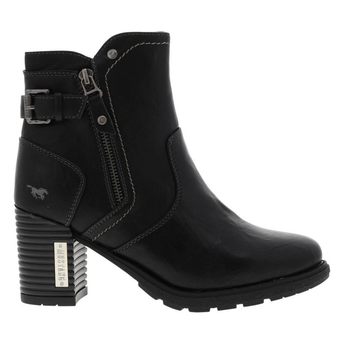 Boots noires à talon décroché haut avec un zip côté intérieur noires, MUSTANG
