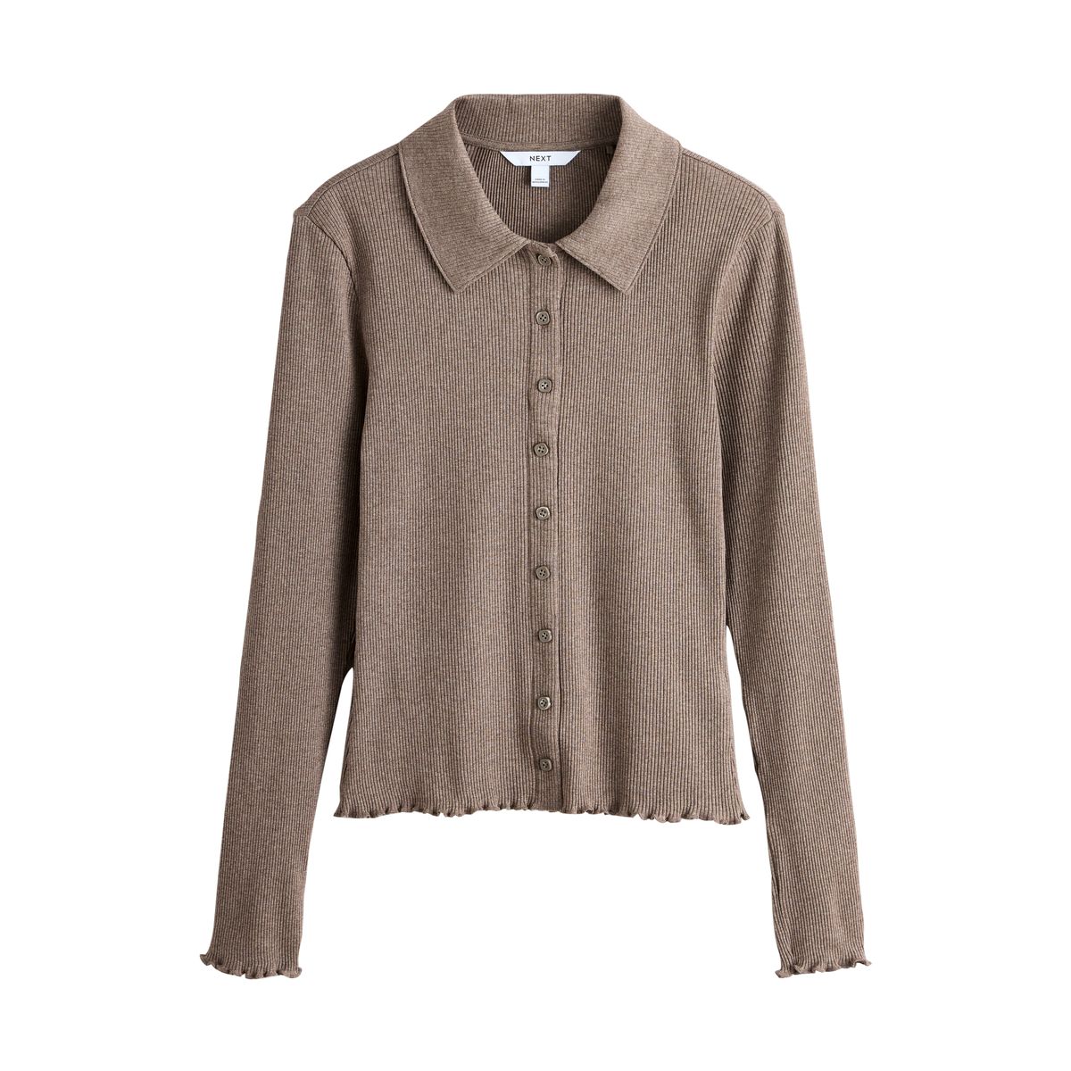 Polo côtelé à manches longues et boutons taupe, NEXT