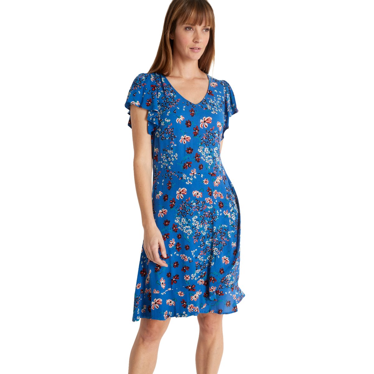 Robe volantée encolure V imprimé bleu, DAXON