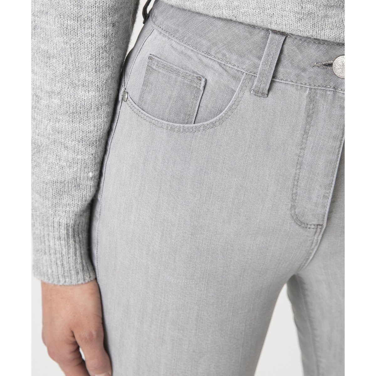 Jean taille haute Perfect Fit - Petite gris clair, DAMART