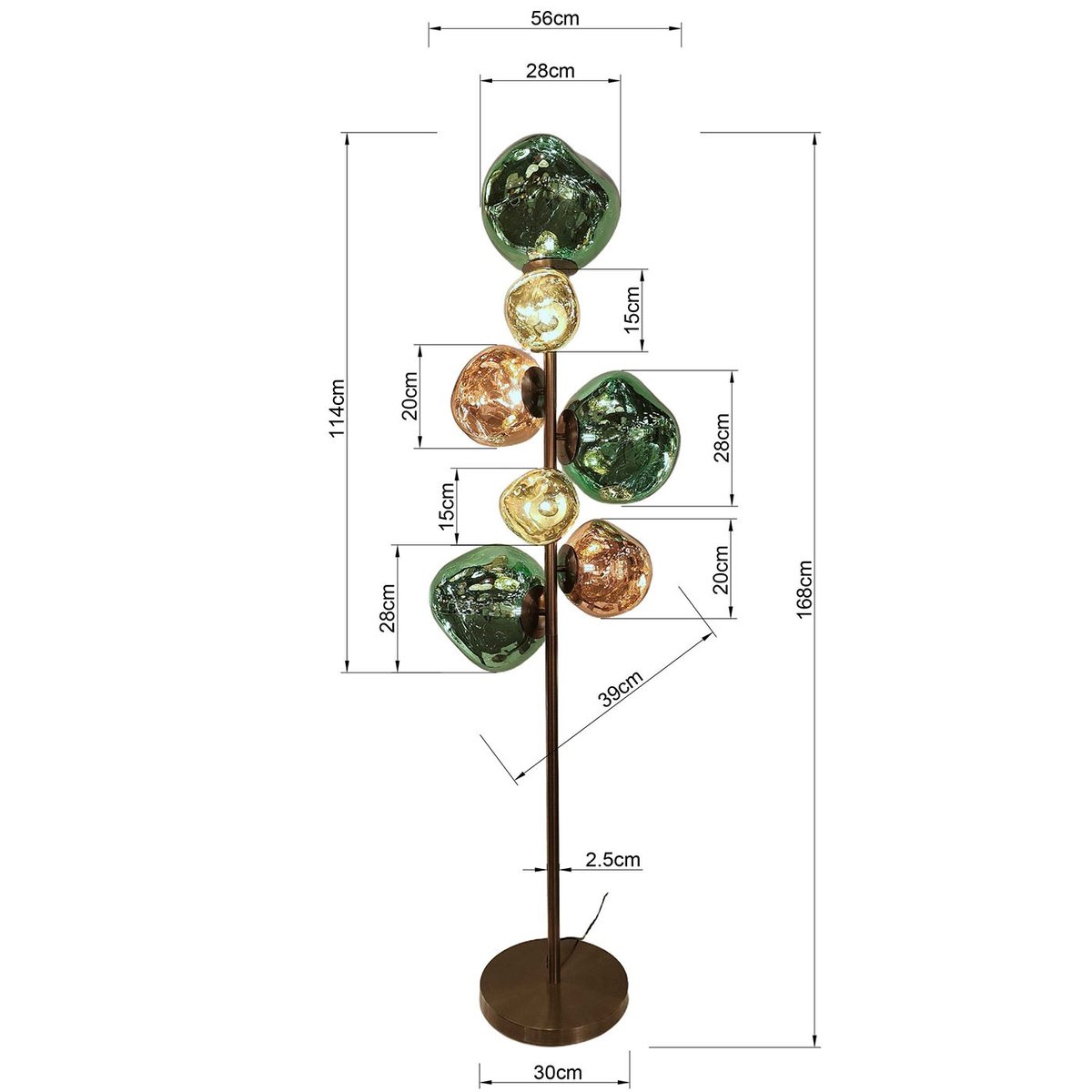 Lampadaire en verre et acier, BURBUJA multicolore, KARE DESIGN