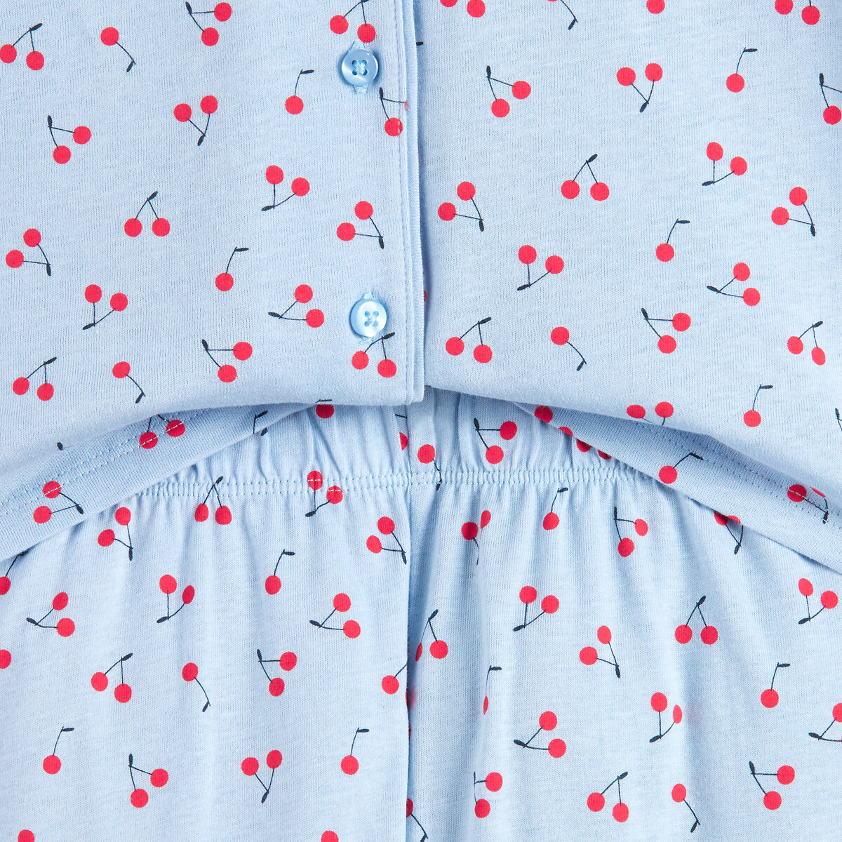 Pyjama imprimé cerises, en jersey de coton bleu, LA REDOUTE COLLECTIONS