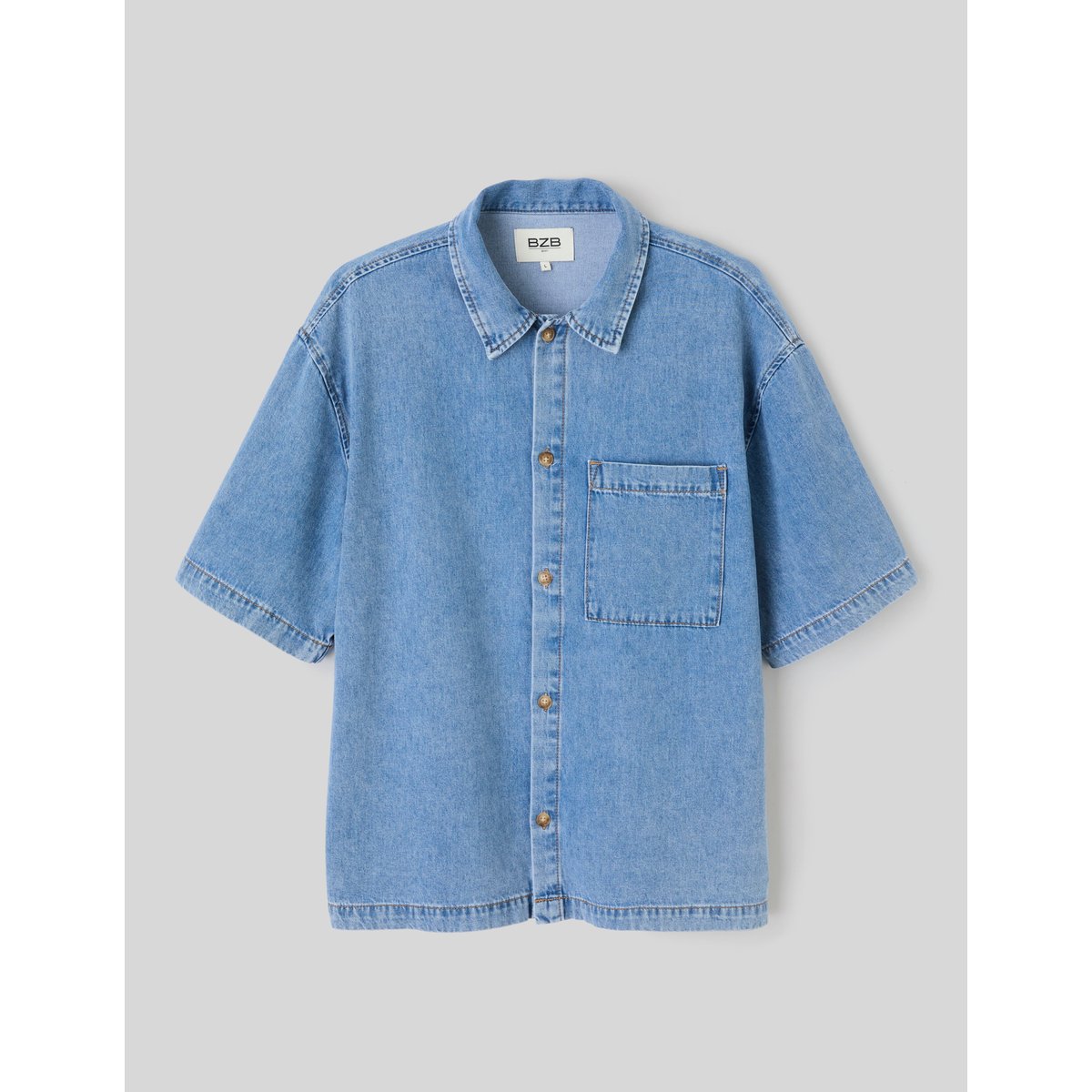 Chemise en jean manches courtes bleu moyen, BZB
