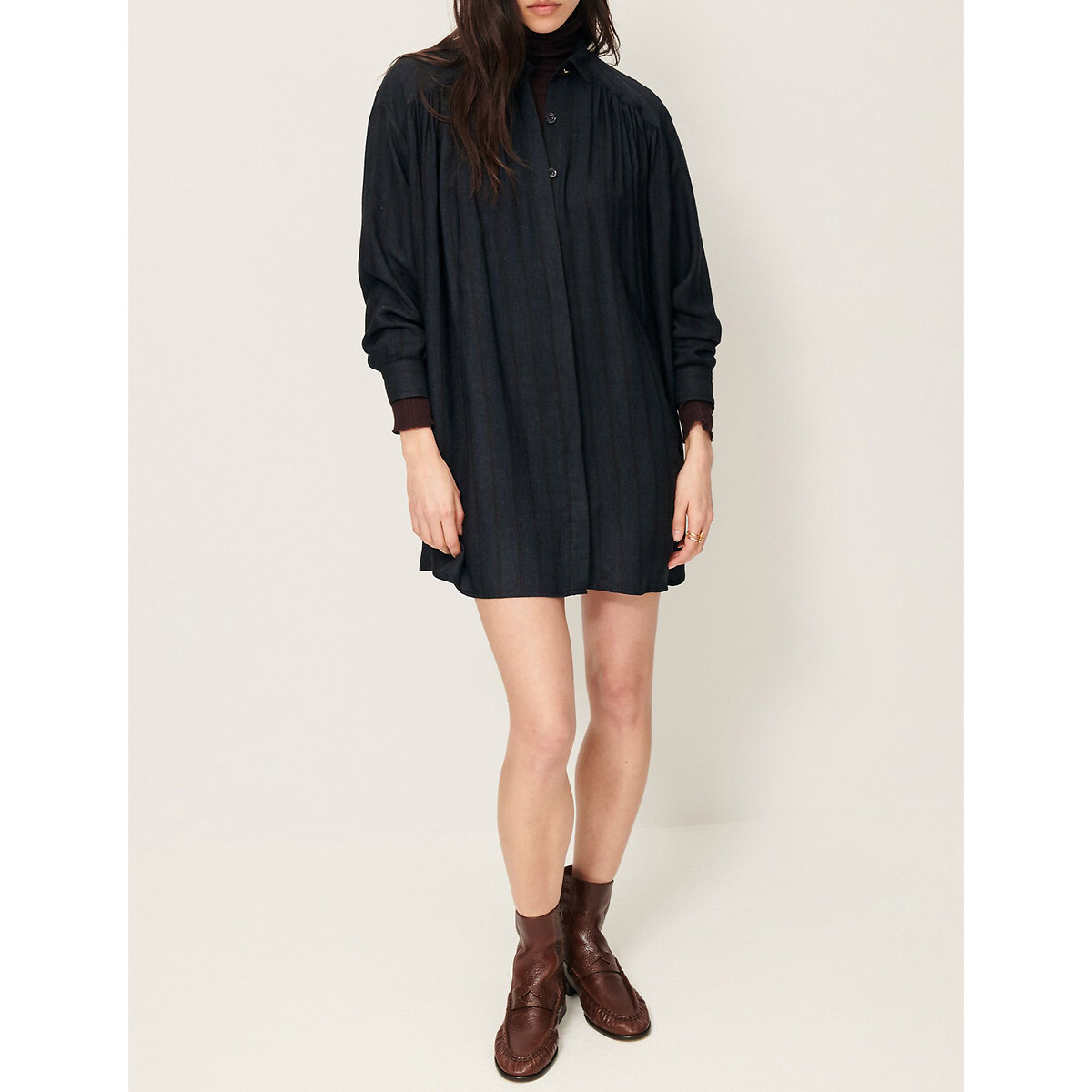 Vestido-camisa curto e franzido, LICALI 90008113, SESSUN