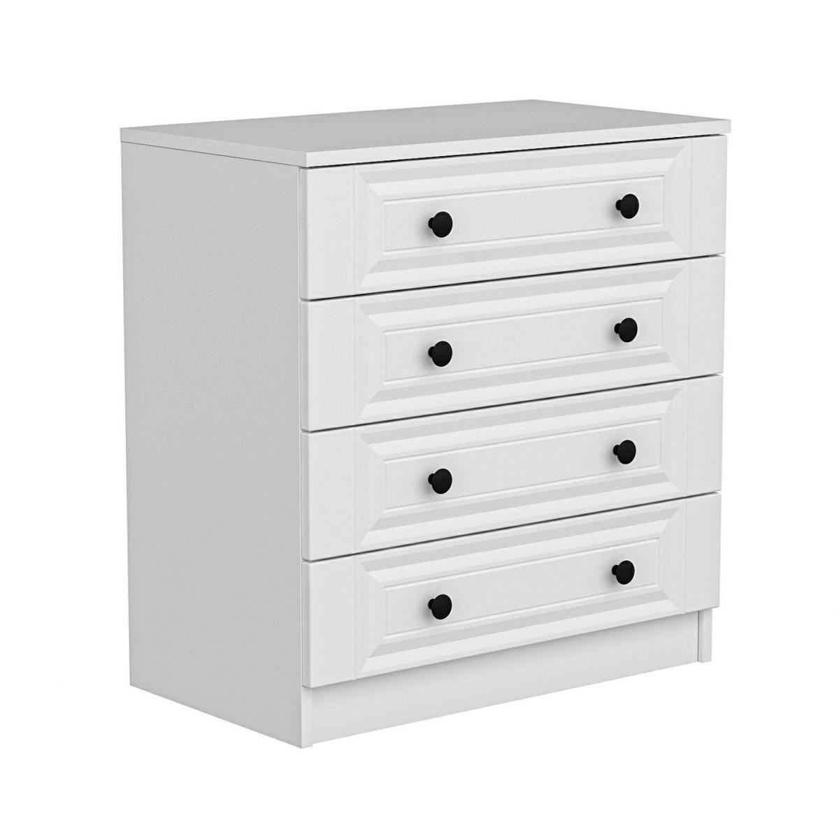 Commode blanche classique 4 tiroirs, boutons noirs MARFA blanc, PIER IMPORT