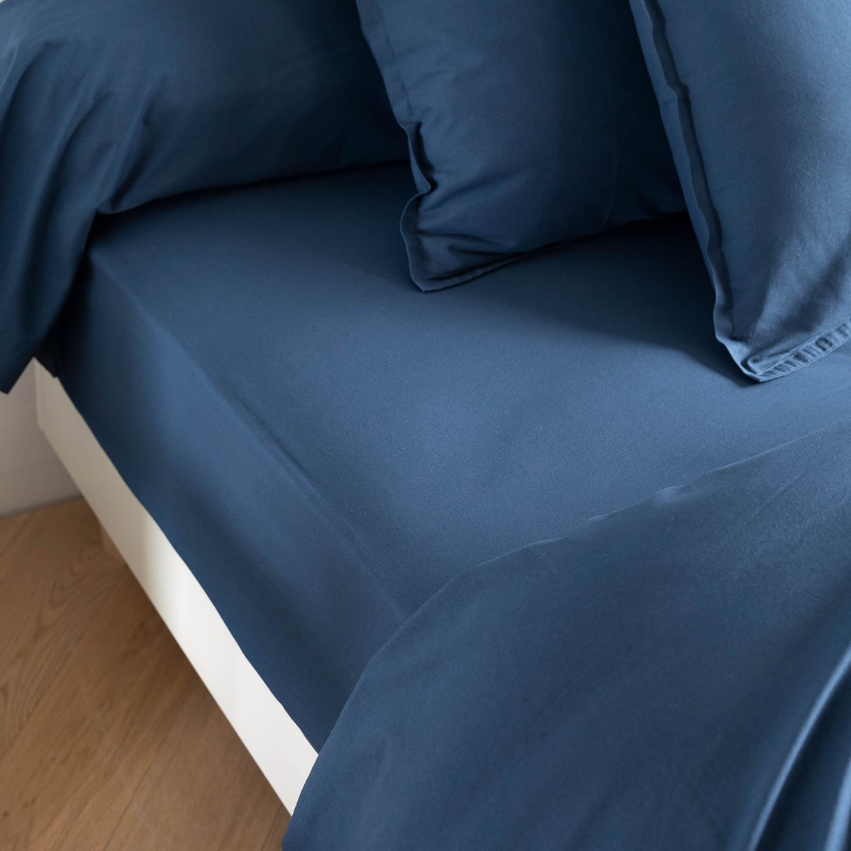 Drap housse coton lavé bonnet 30 cm - CELESTE bleu marine, SOMEO