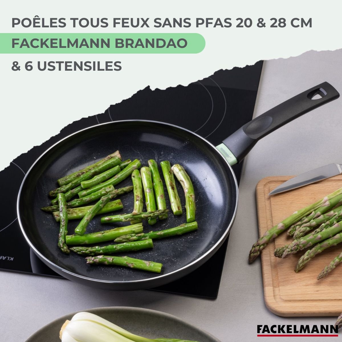 Ensemble de 2 poêles de 20 et 6 ustensiles BRANDAO noir|vert, FACKELMANN