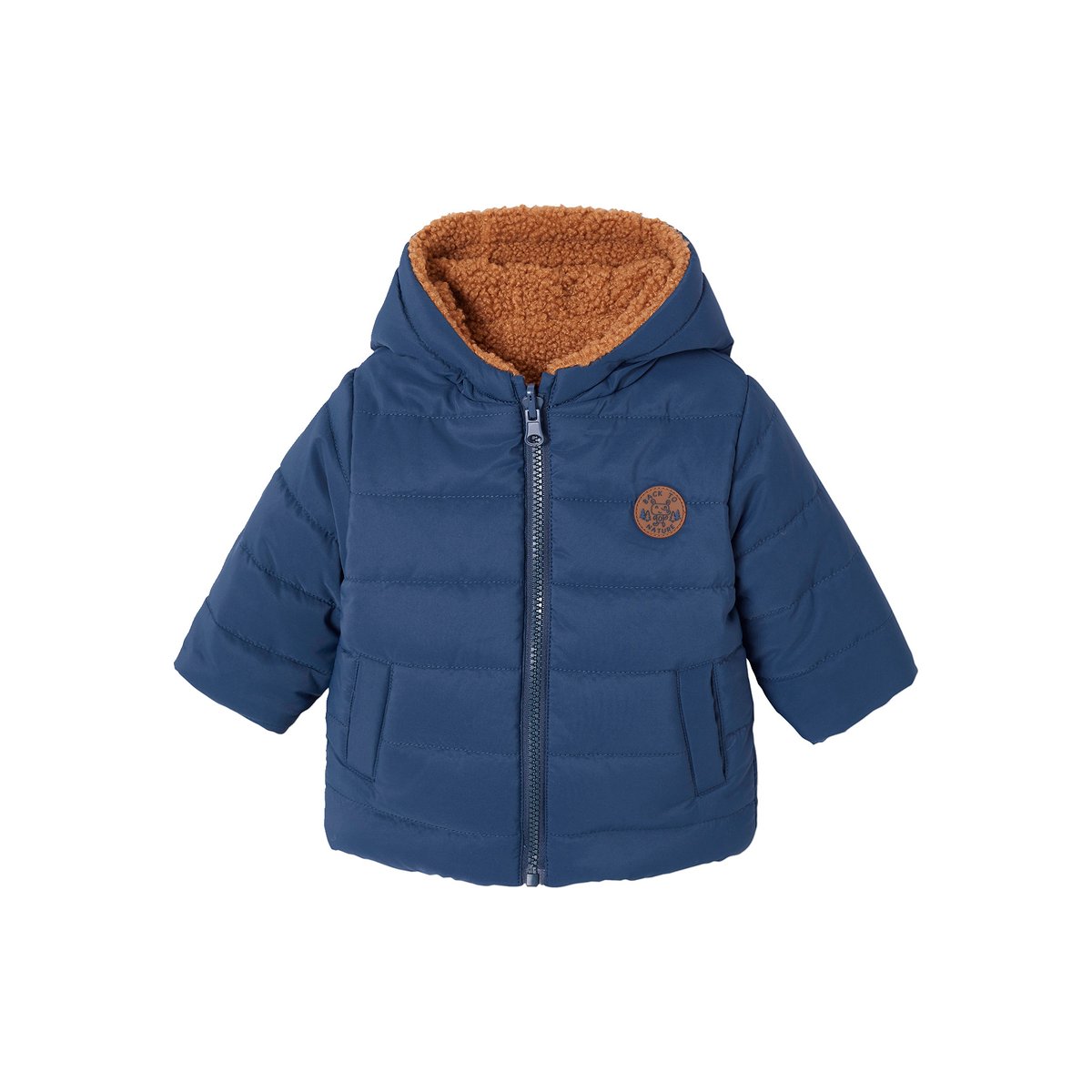Doudoune à capuche bébé réversible marine, VERTBAUDET