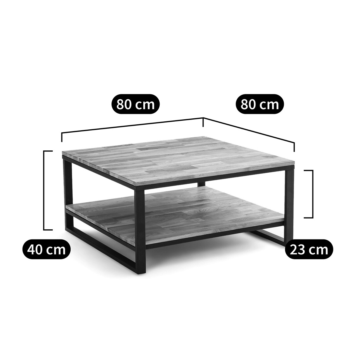 Table basse carrée, en chêne massif et métal acier, HIBA naturel, LA REDOUTE INTERIEURS