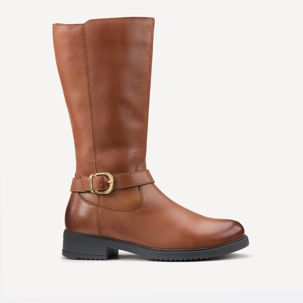 Botas de piel con cremallera estilo jinete camel, LA REDOUTE COLLECTIONS