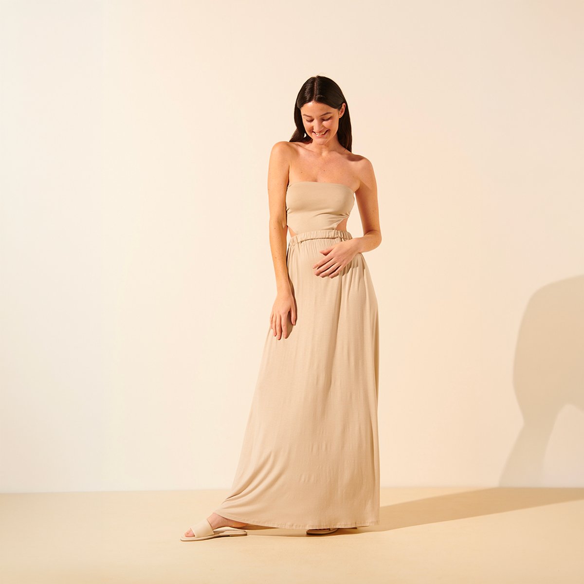 Robe fluide bustier NANCY beige sable, BENOA
