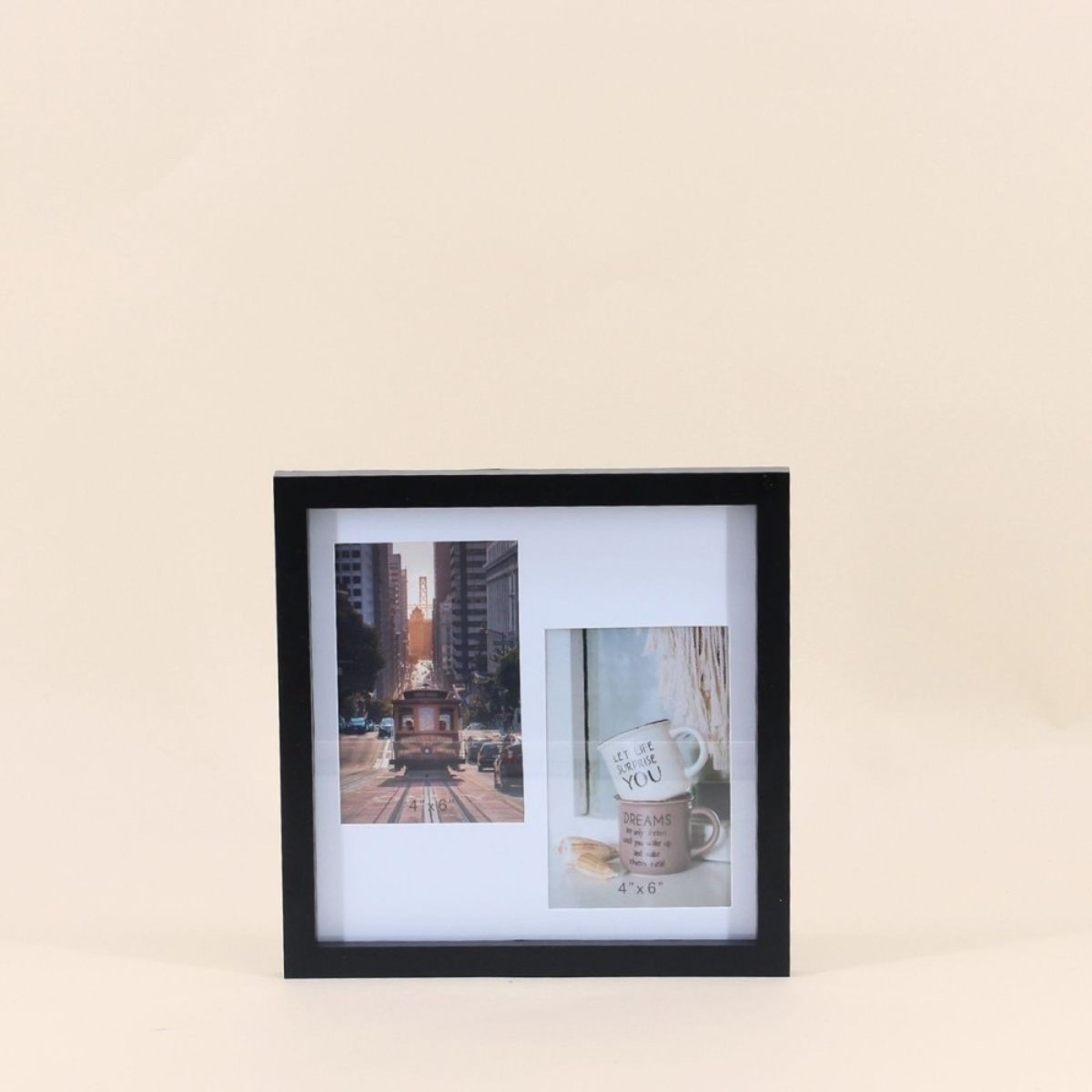 Set 3 cadres photos + étagère 45cm noir, ORNAMI