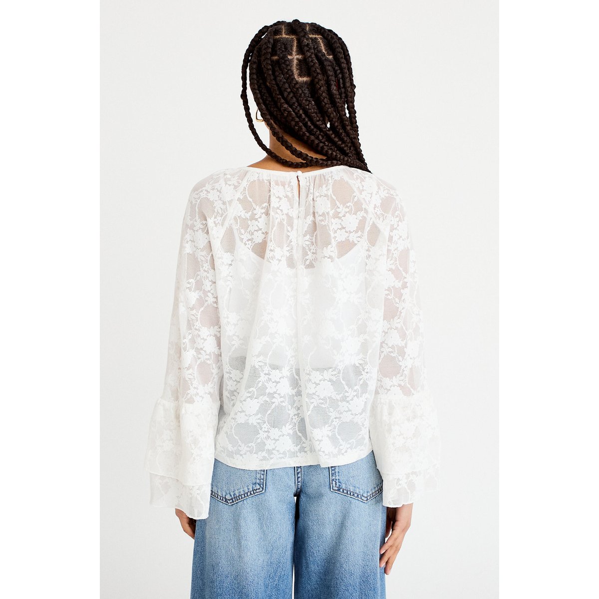 Blouse col rond manches longues dentelle ecru, CACHE CACHE