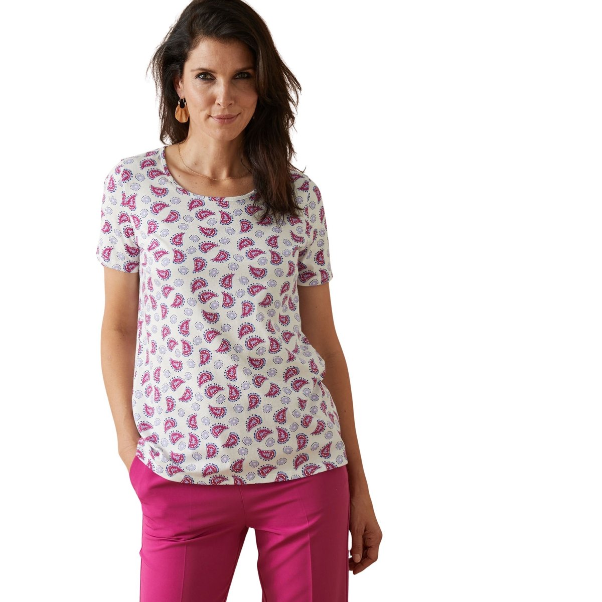 Tee-shirt pur coton lot de 2 imp. cachemire écru/parme, DAXON