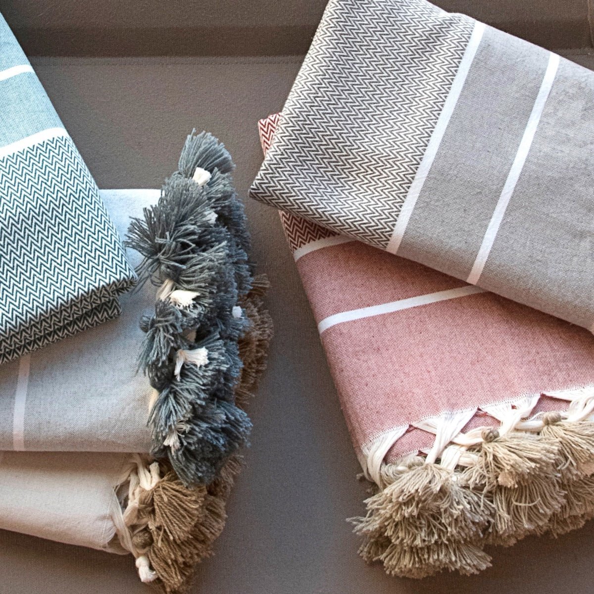 Plaid coton STOCKHOLM taupe, FEBRONIE