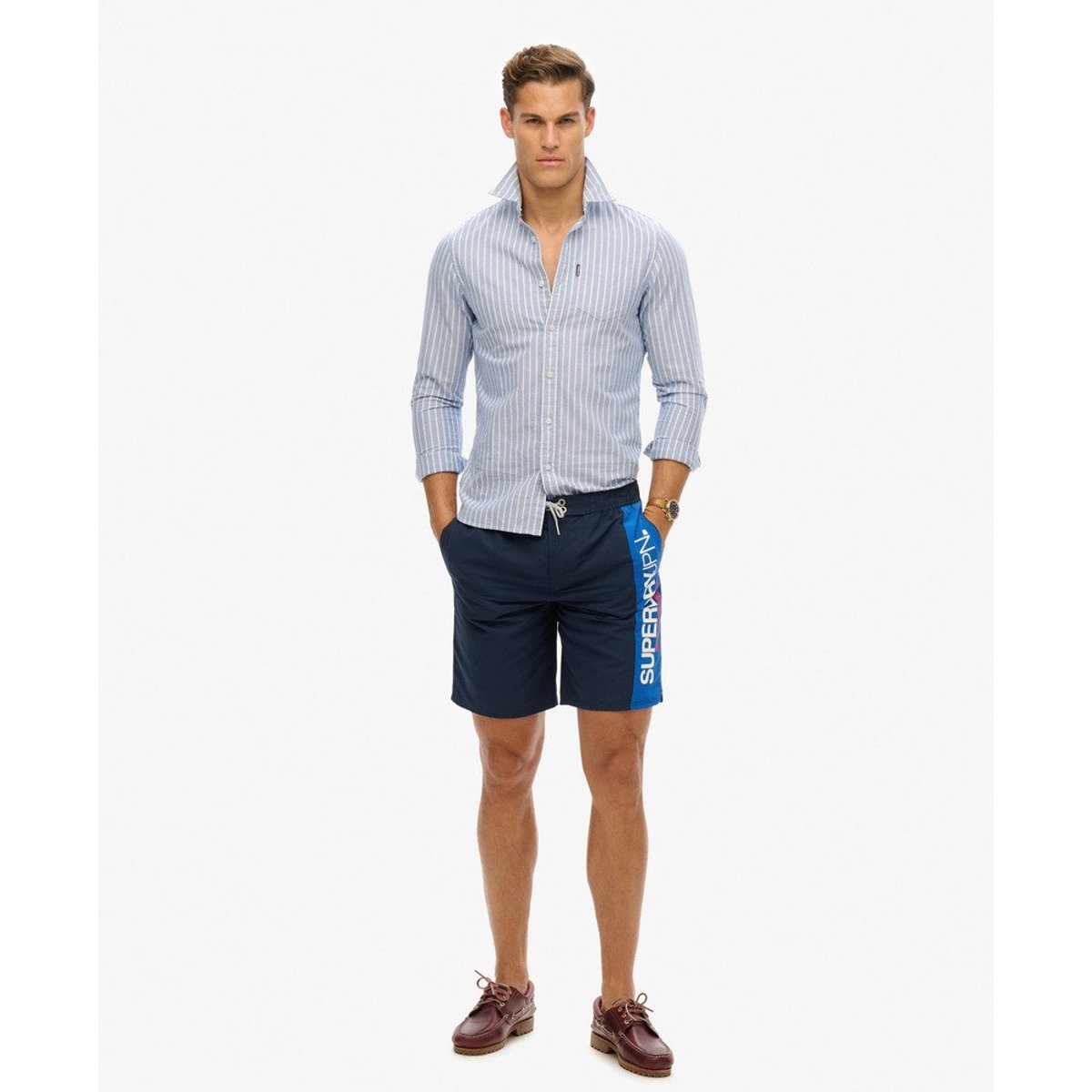 Short de surf recyclé 48 cm à logo Sportswear bleu marine profond, SUPERDRY