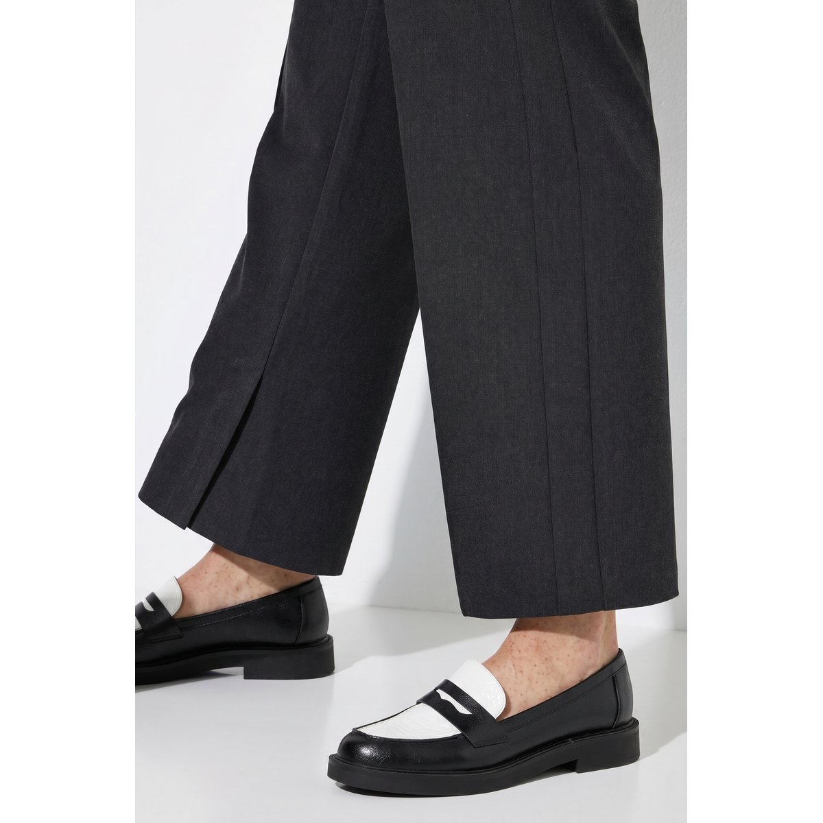 Pantalon Rose à pinces, jambe large chiné anthracite, ULLA POPKEN