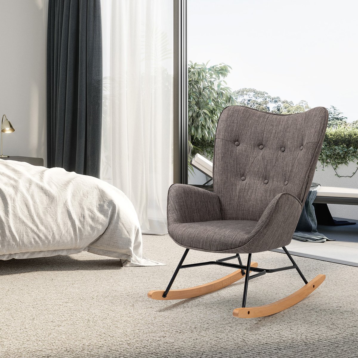 Fauteuil à bascule rocking chair scandinave, EPPING gris foncé, MEUBLES COSY