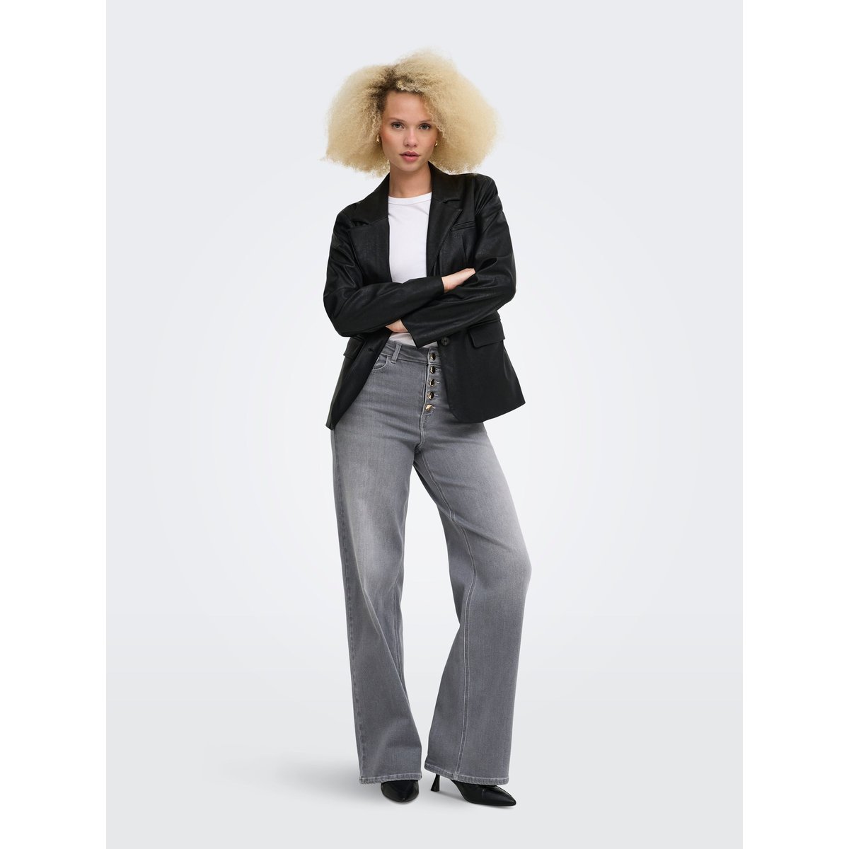 Jean À Jambe Large light grey denim, ONLY
