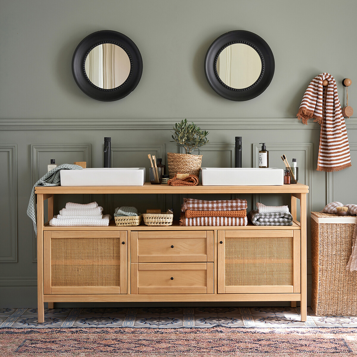 Meuble sous double vasque L160 cm, Gabin naturel, LA REDOUTE INTERIEURS
