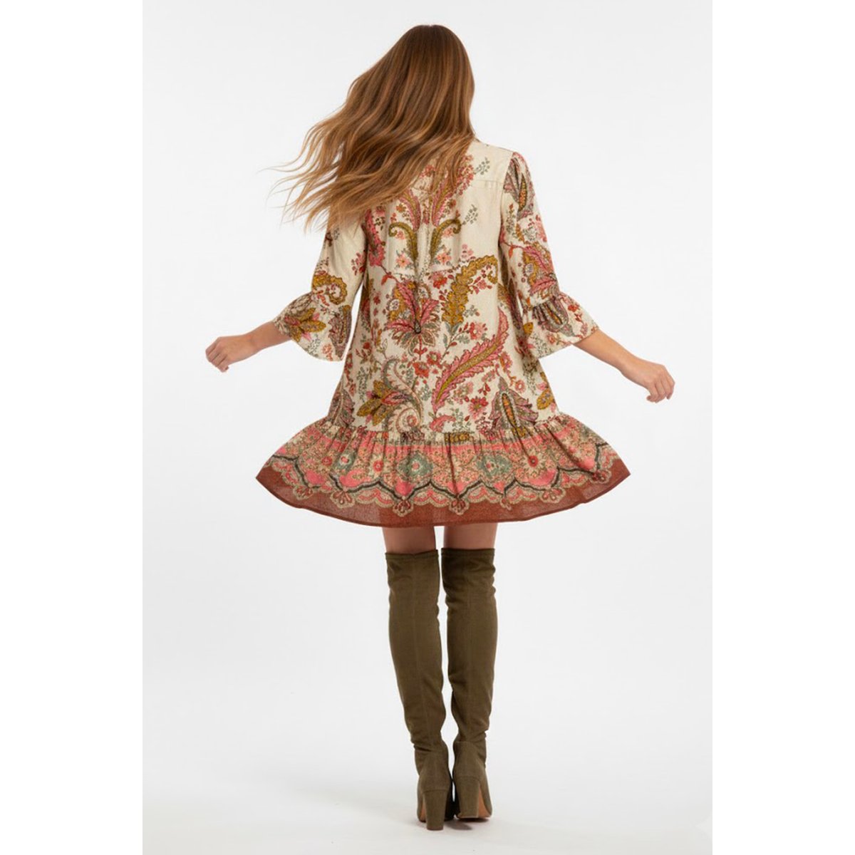 Robe courte imprimée FAUVE ecru, DERHY