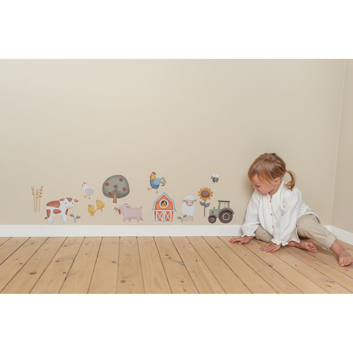 Stickers muraux pour enfant Petits animaux de la ferme coloris pastel, LITTLE DUTCH