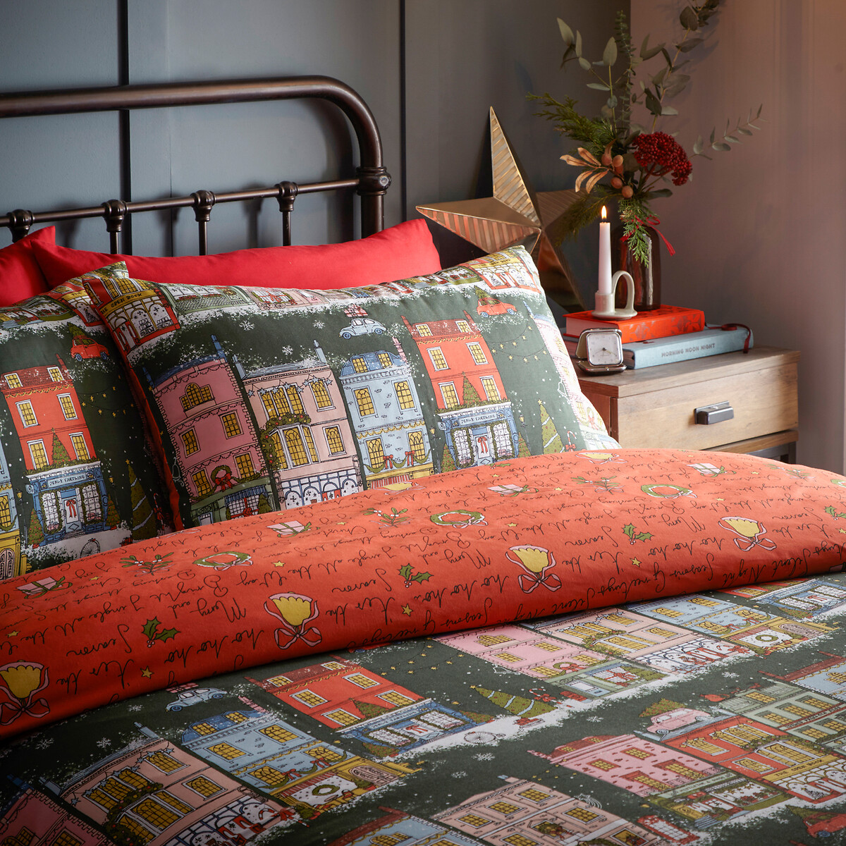 Christmas Spirit Cotton Blend Duvet Cover and Pillowcase Set multi-coloured, FURN.
