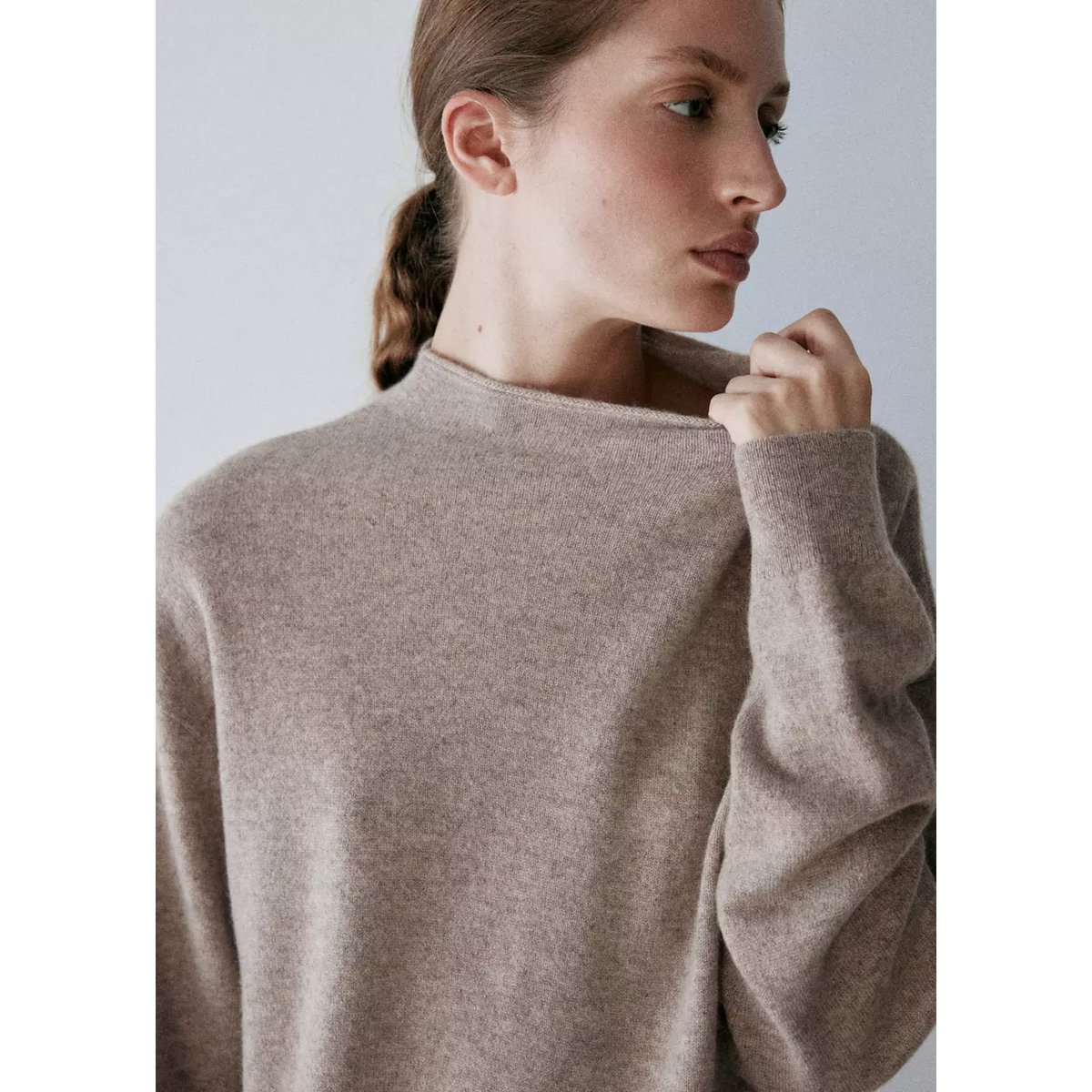Pull-over 100 % cachemire col montant beige, MANGO
