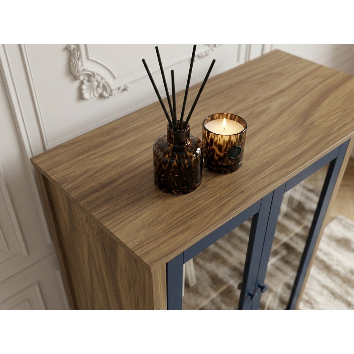 Buffet en panneaux de particules 2 portes 90 cm, LEXIE bleu, BOBOCHIC