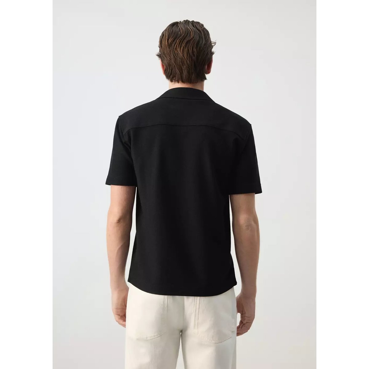 Chemise regular fit en mélange de coton texturé noir, MANGO MAN